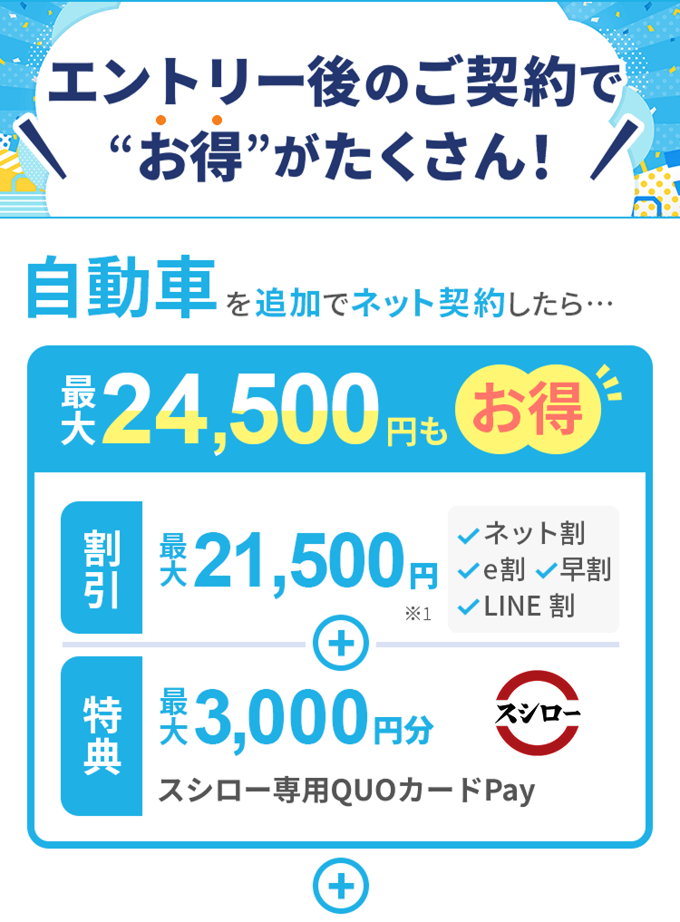 自動車保険を追加でネット契約したら...最大24,500円もお得