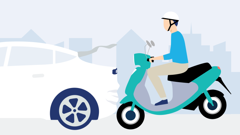原付で車に追突しているイラスト