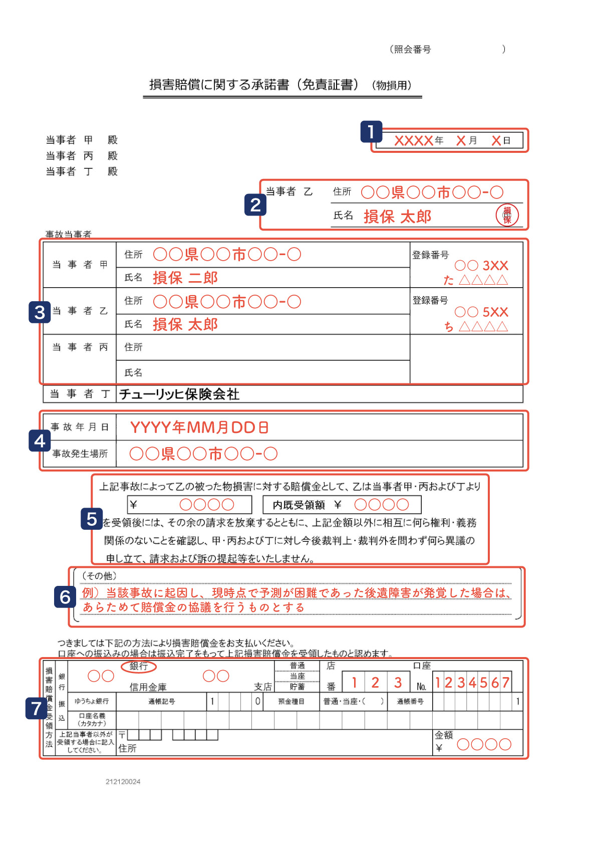 免責証書の書き方