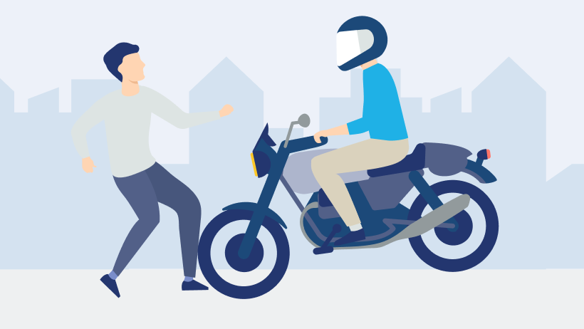 バイクが人に衝突したイラスト